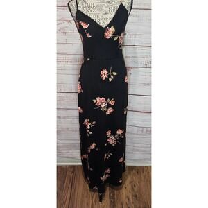 Nine Britton Women's Floral Maxi Dress Black Pink Strappy V-Neck NEW Size Small